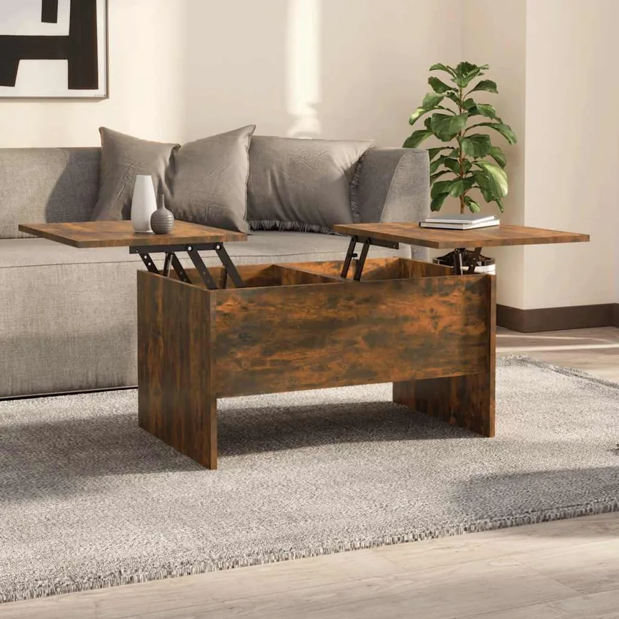 Table basse chêne fumé 80x50x42,5 cm bois d'ingénierie