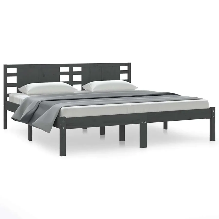 Cadre de lit sans matelas gris 200x200 cm bois massif de pin - 2