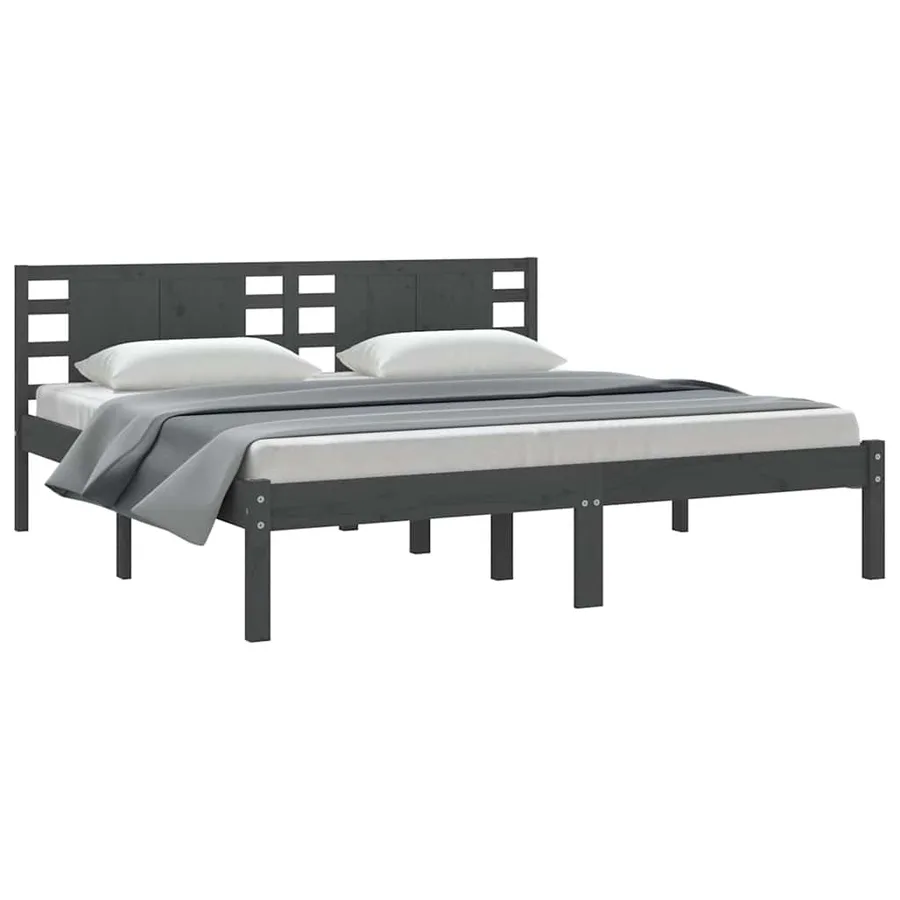 Cadre de lit sans matelas gris 200x200 cm bois massif de pin - 3