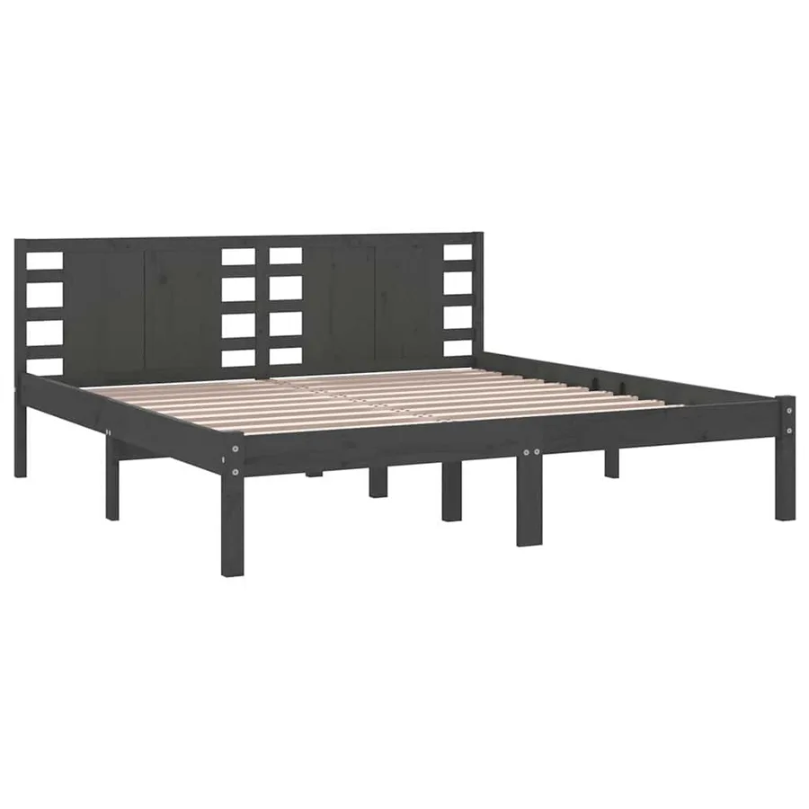 Cadre de lit sans matelas gris 200x200 cm bois massif de pin - 4