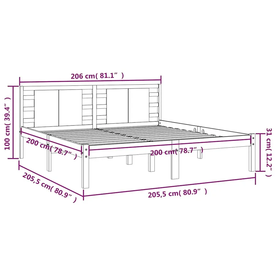 Cadre de lit sans matelas gris 200x200 cm bois massif de pin - 6