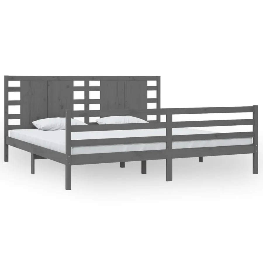 Cadre de lit sans matelas gris 200x200 cm bois massif de pin - 2