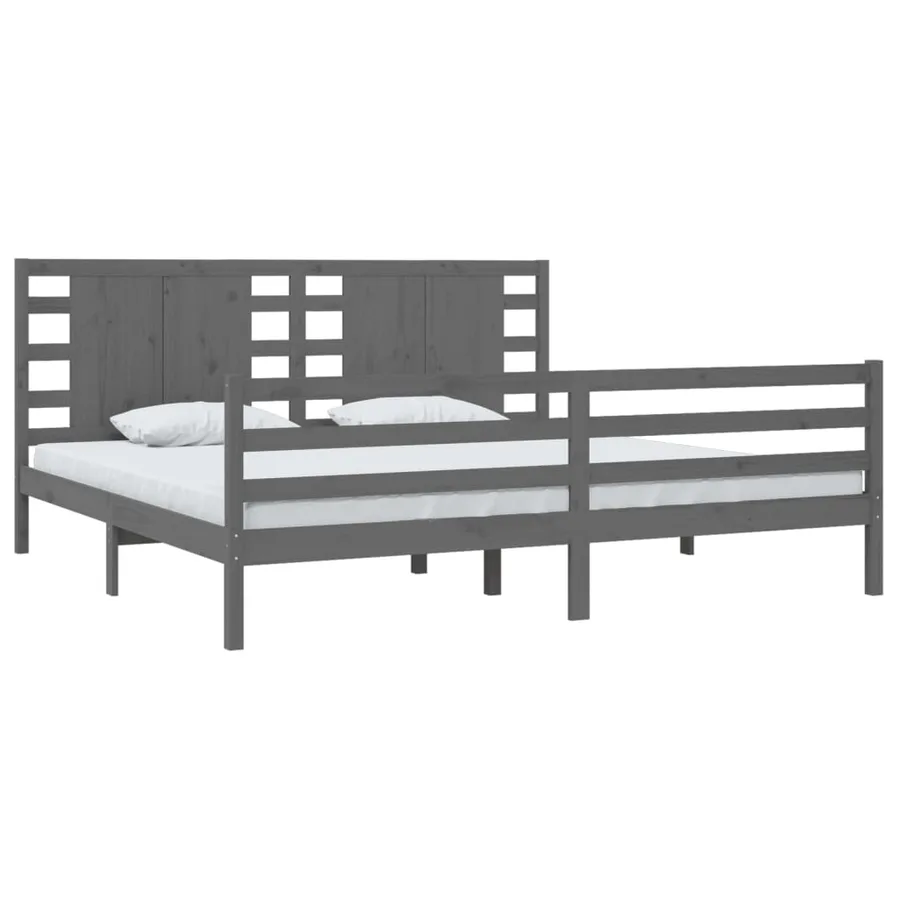 Cadre de lit sans matelas gris 200x200 cm bois massif de pin - 3