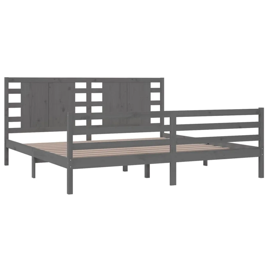 Cadre de lit sans matelas gris 200x200 cm bois massif de pin - 4