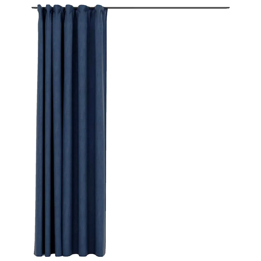 Rideau occultant d'aspect de lin avec crochets Bleu 290x245 cm - 2