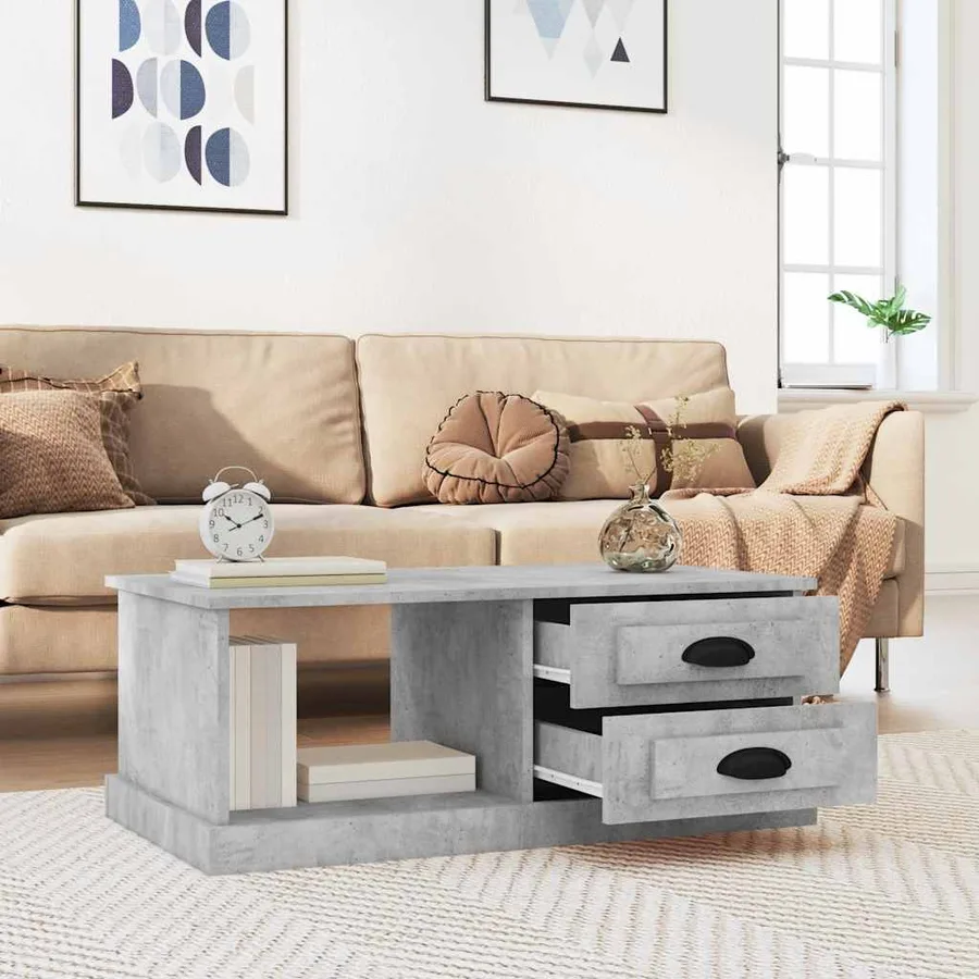 Table basse Gris béton 90x50x35 cm Bois d'ingénierie - 3