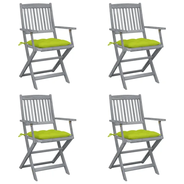 Chaises pliables d'extérieur lot de 4 et coussins Bois d'acacia