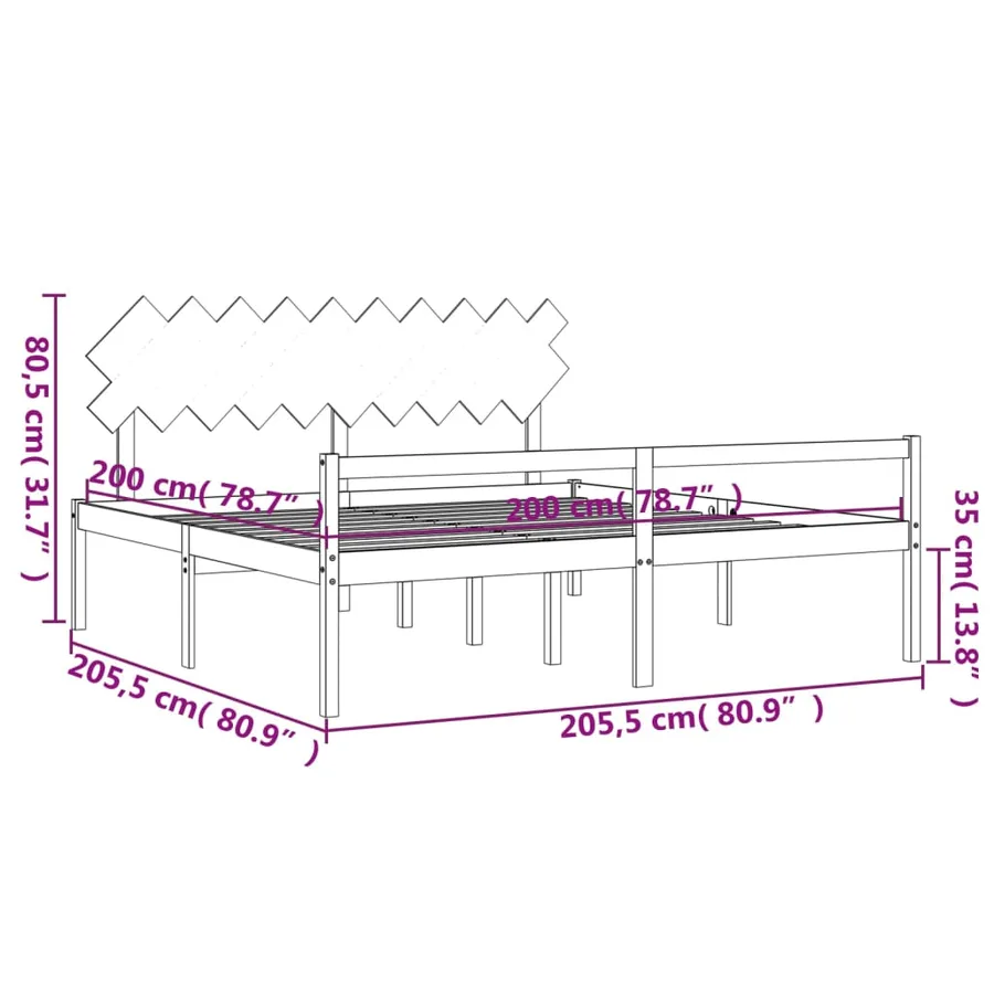 Lit pour personne âgée sans matelas blanc 200x200cm bois massif - 12