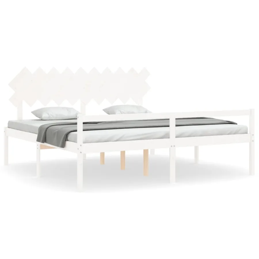 Lit pour personne âgée sans matelas blanc 200x200cm bois massif - 2