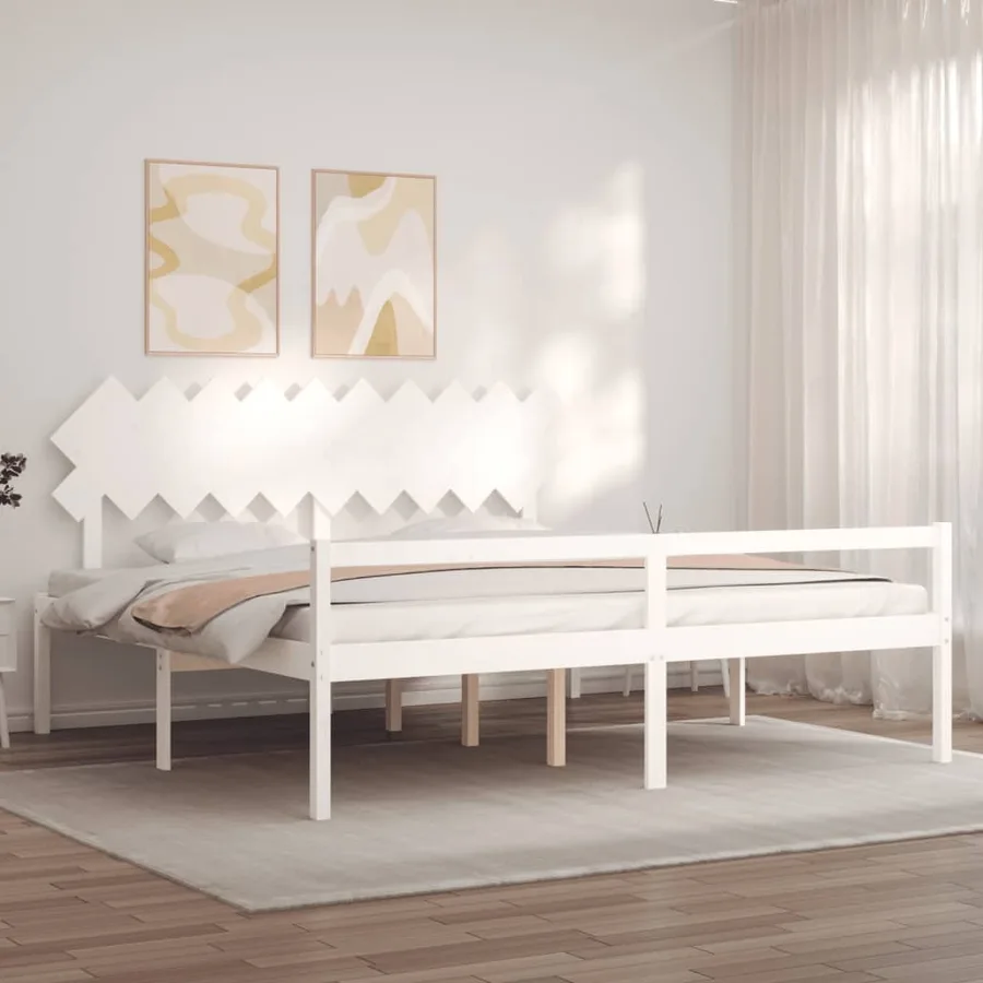Lit pour personne âgée sans matelas blanc 200x200cm bois massif - 3