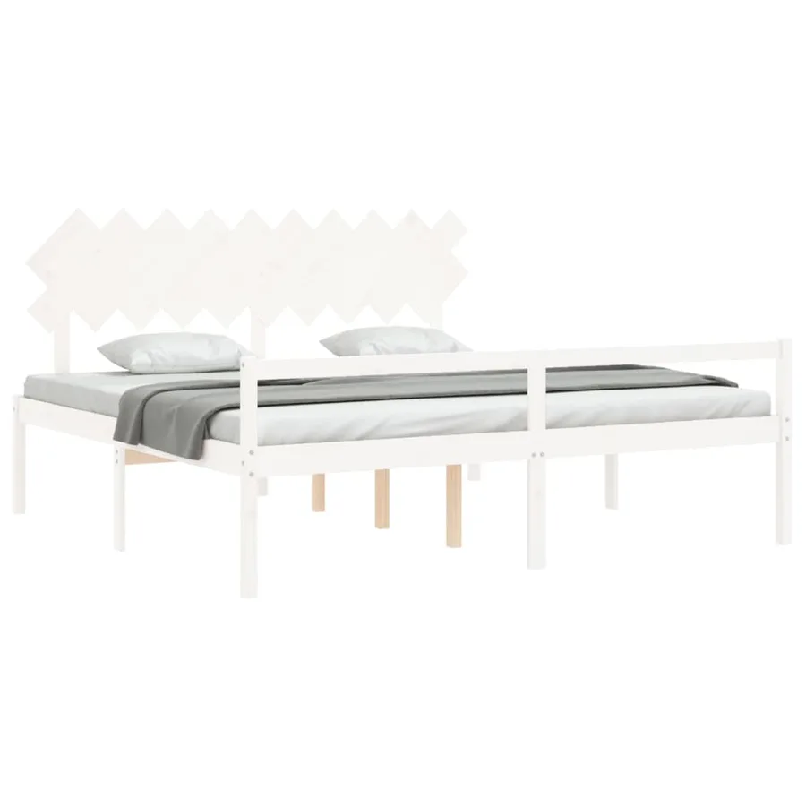 Lit pour personne âgée sans matelas blanc 200x200cm bois massif - 4