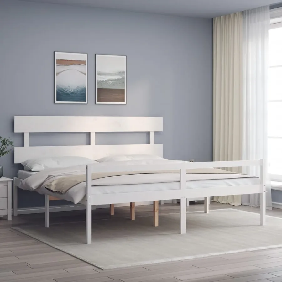 Lit pour personne âgée sans matelas blanc 200x200cm bois massif