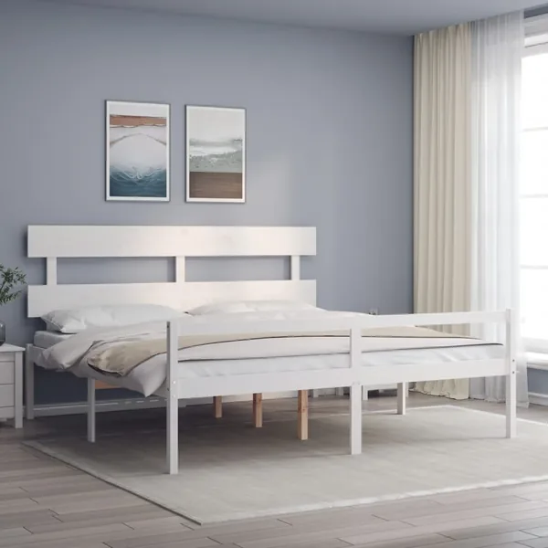 Lit pour personne âgée sans matelas blanc 200x200cm bois massif