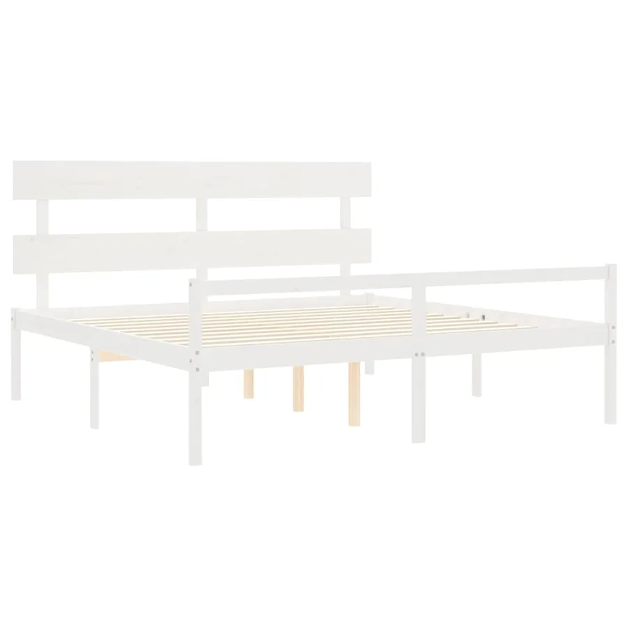 Lit pour personne âgée sans matelas blanc 200x200cm bois massif - 5
