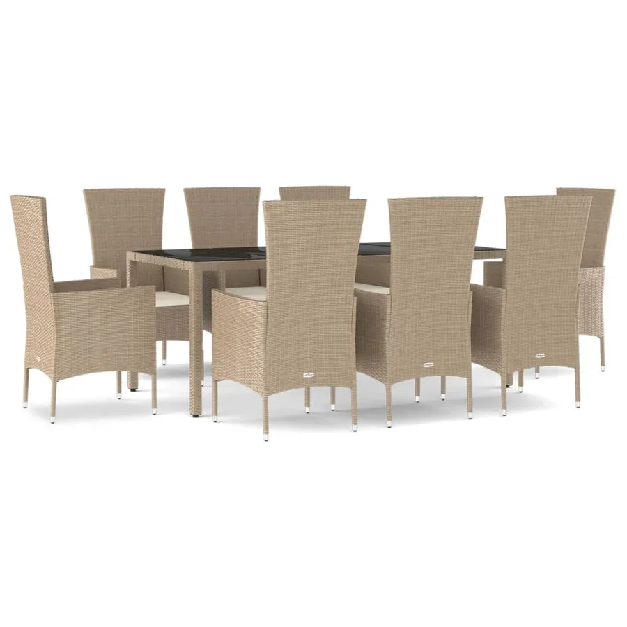 Ensemble à manger de jardin et coussins 9 pcs beige Poly rotin - 2