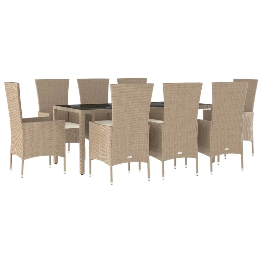 Ensemble à manger de jardin et coussins 9 pcs beige Poly rotin - 3