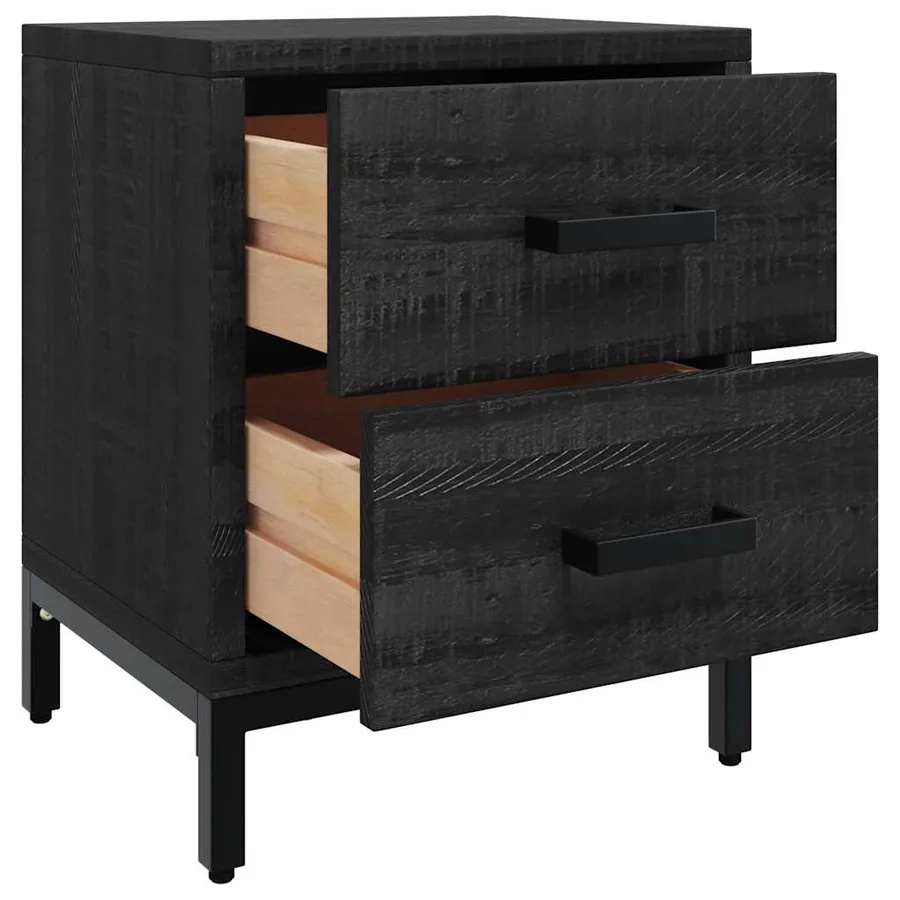 Table de chevet Noir 36x30x45 cm Bois de pin massif - 4