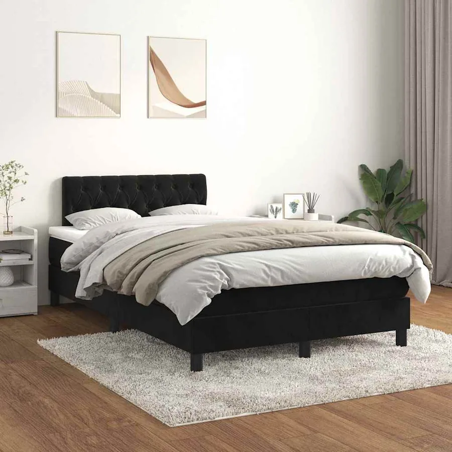 Sommier à lattes de lit avec matelas Noir 120x200 cm Velours