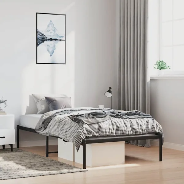 Cadre de lit métal sans matelas noir 100x190 cm