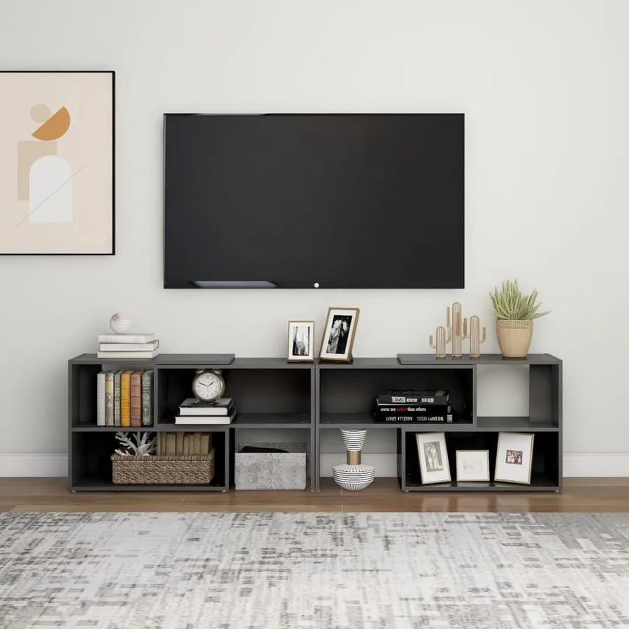Meuble TV Gris brillant 149x30x52 cm Bois d'ingénierie - 3
