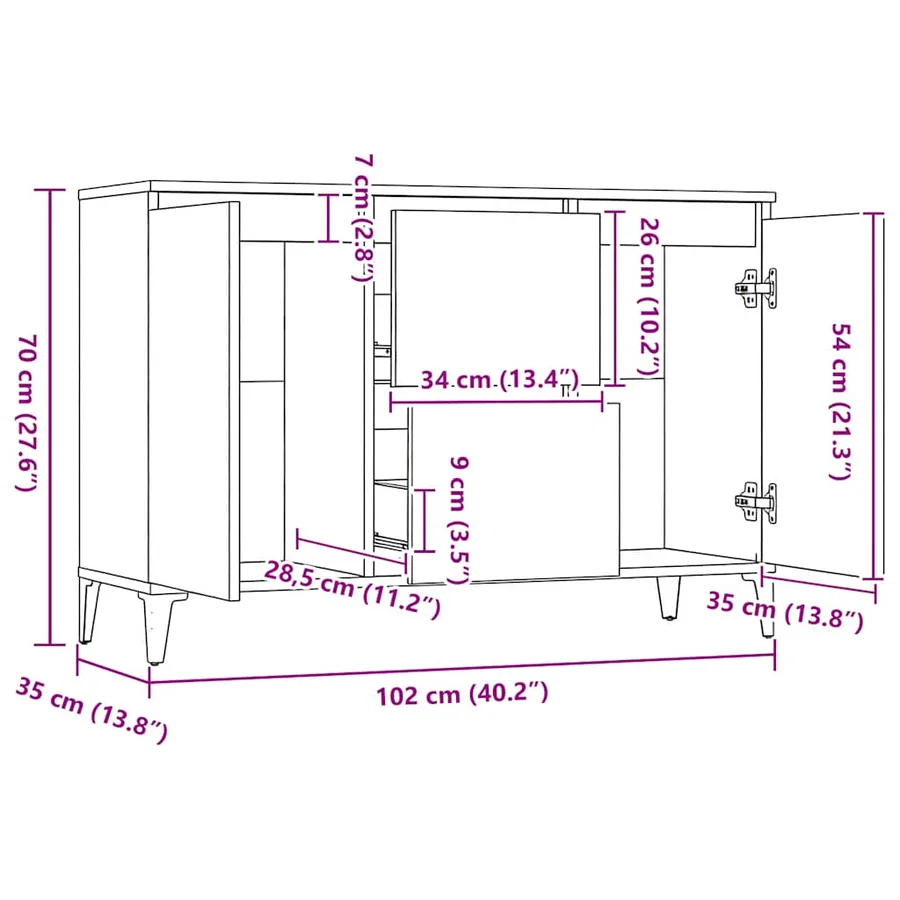 Buffet gris béton 102x35x70 cm bois d'ingénierie - 7