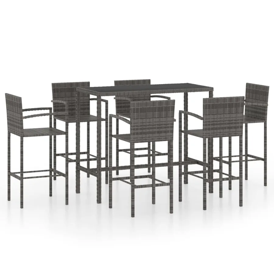 Ensemble de bar de jardin 7 pcs Résine tressée Gris - 2