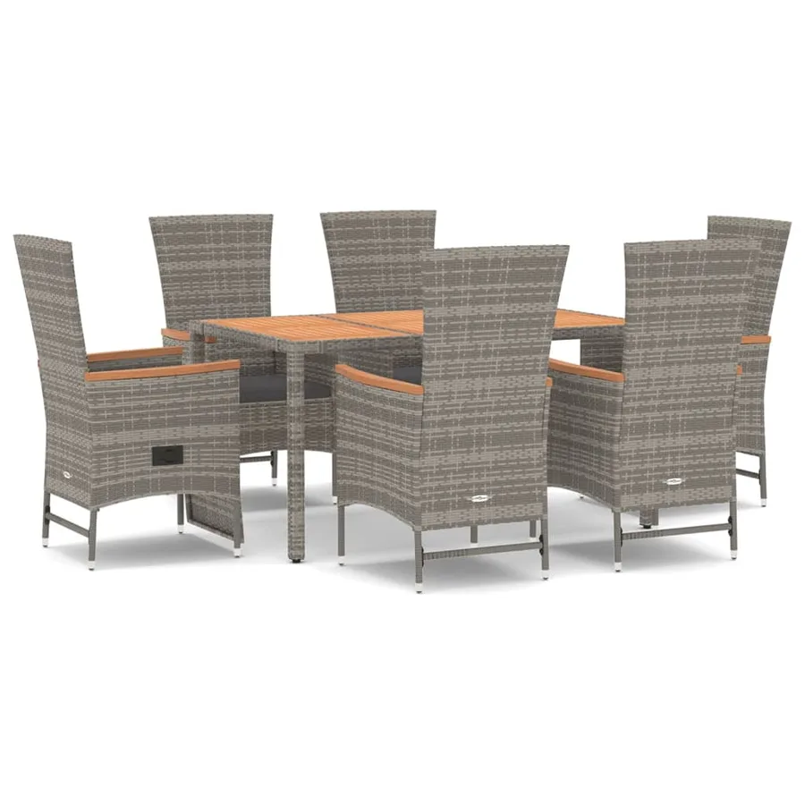 Ensemble à manger de jardin et coussins 7 pcs gris rotin - 2