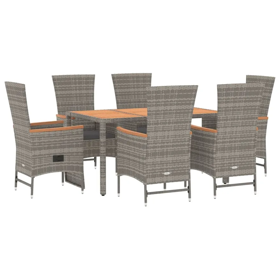 Ensemble à manger de jardin et coussins 7 pcs gris rotin - 3