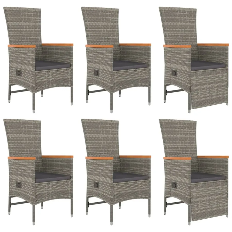 Ensemble à manger de jardin et coussins 7 pcs gris rotin - 4