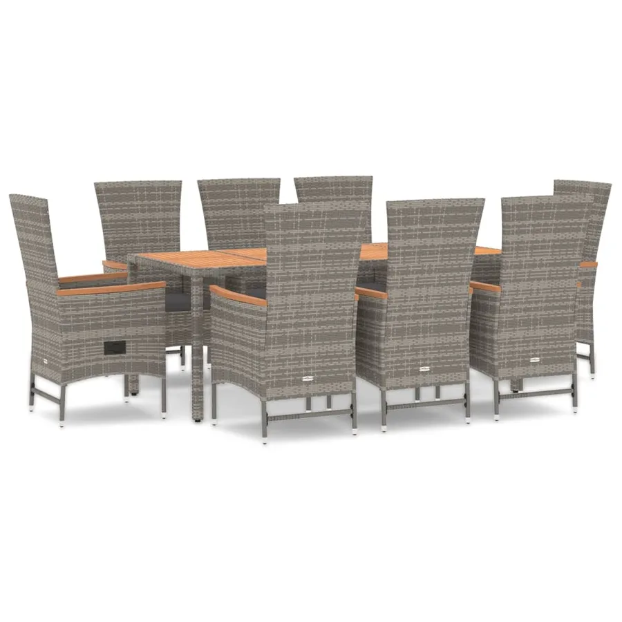 Ensemble à manger de jardin 9 pcs coussins gris résine tressée - 2