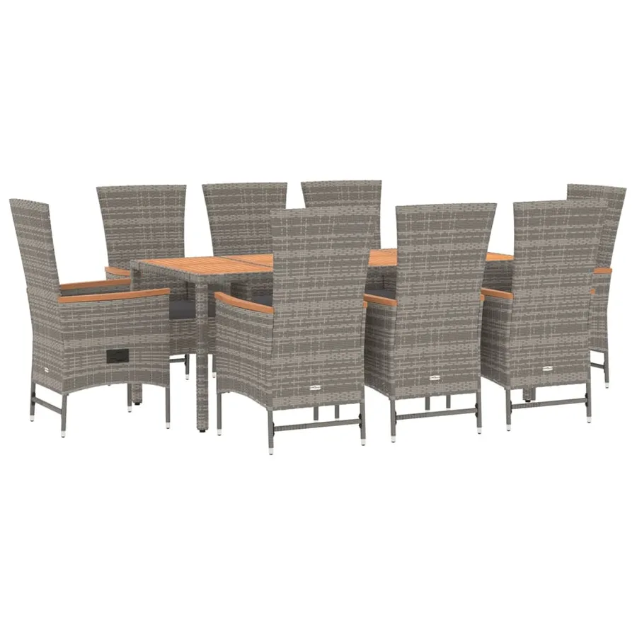 Ensemble à manger de jardin 9 pcs coussins gris résine tressée - 3