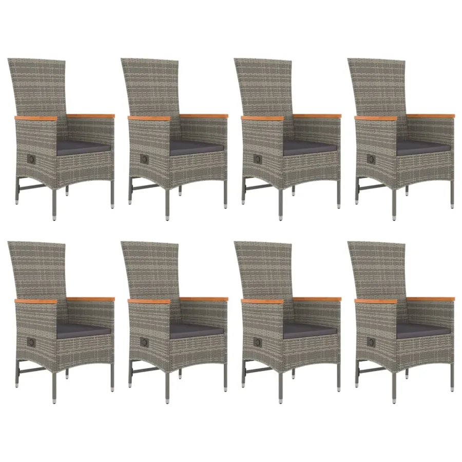 Ensemble à manger de jardin 9 pcs coussins gris résine tressée - 4