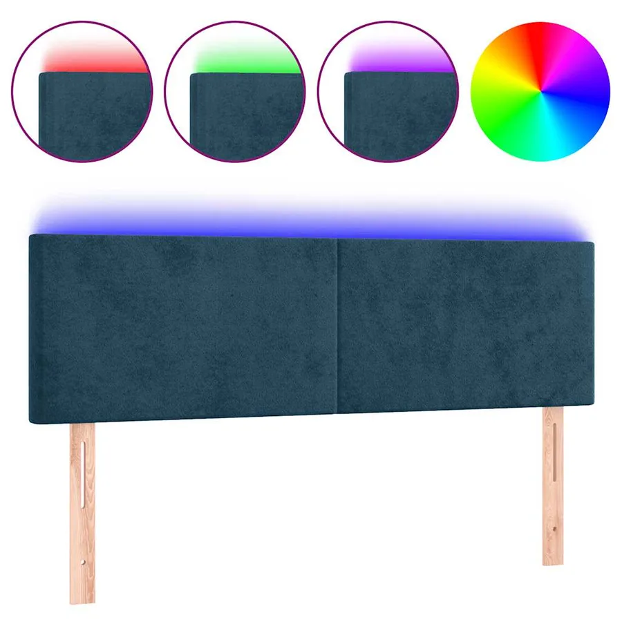 Tête de lit à LED Bleu foncé 144x5x78/88 cm Velours - 2