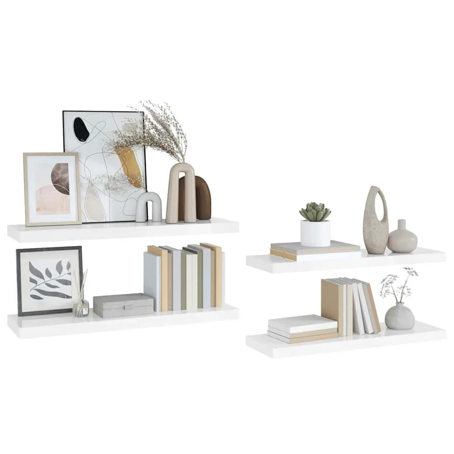 Étagère murale flottante 4 pcs Blanc brillant 80x23,5x3,8cm MDF - 5