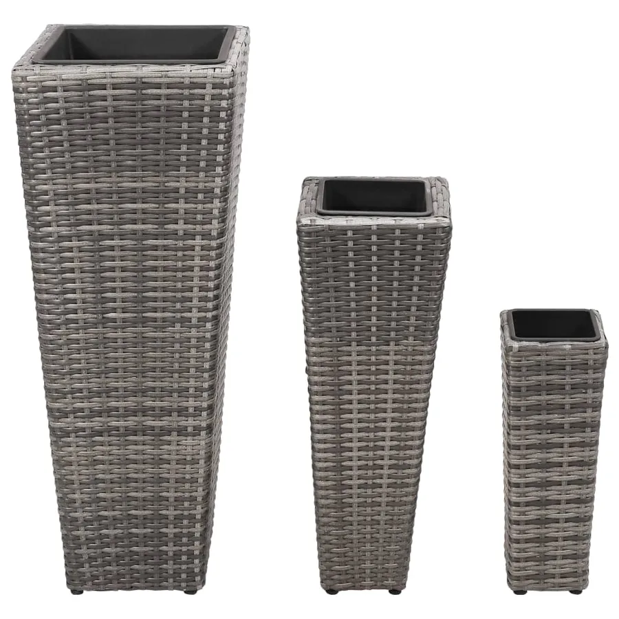 Lits surélevés de jardin 3 pcs Résine tressée Gris - 2