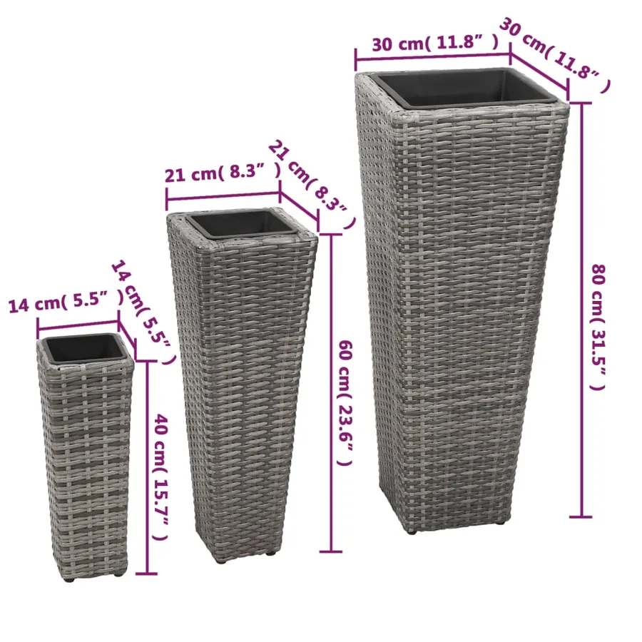 Lits surélevés de jardin 3 pcs Résine tressée Gris - 8