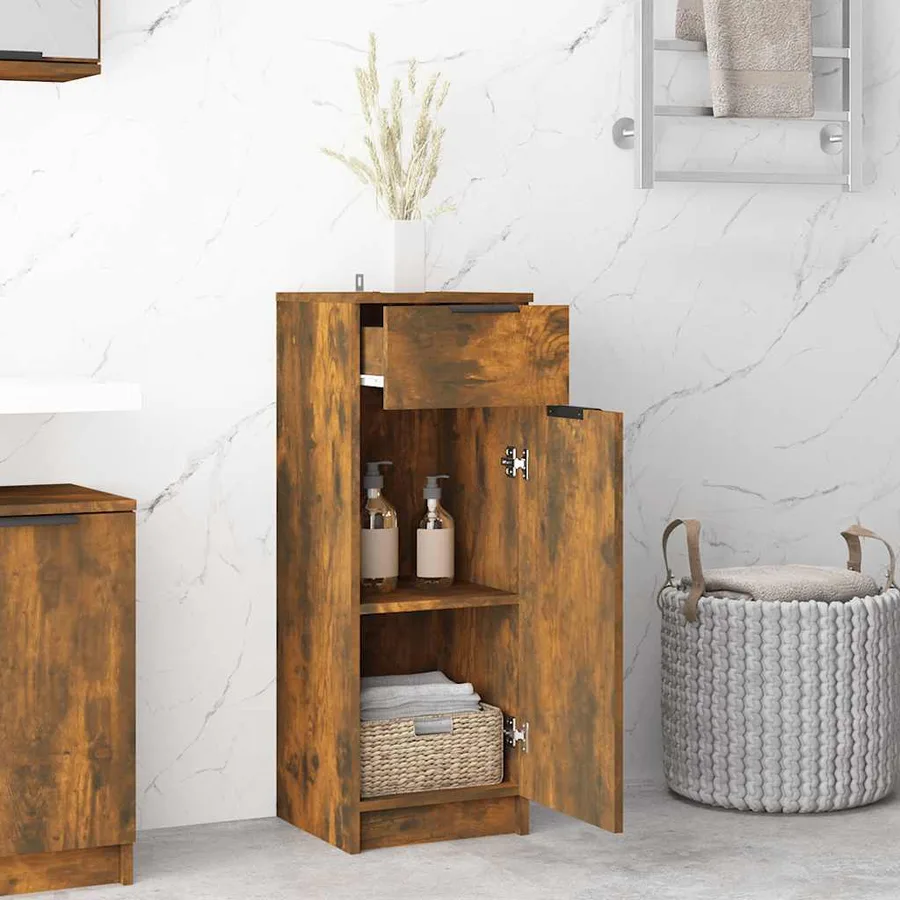 Armoire de bain Chêne fumé 32x34x90 cm Bois d'ingénierie - 3