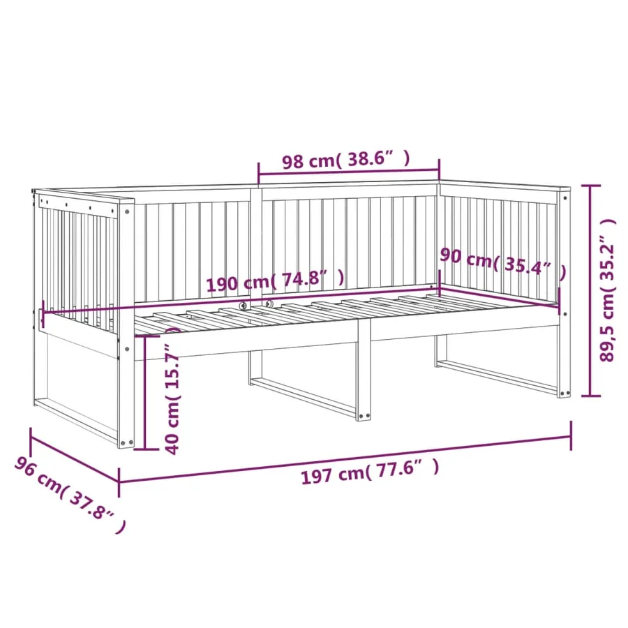 Lit de jour sans matelas 90x190 cm bois de pin massif - 11