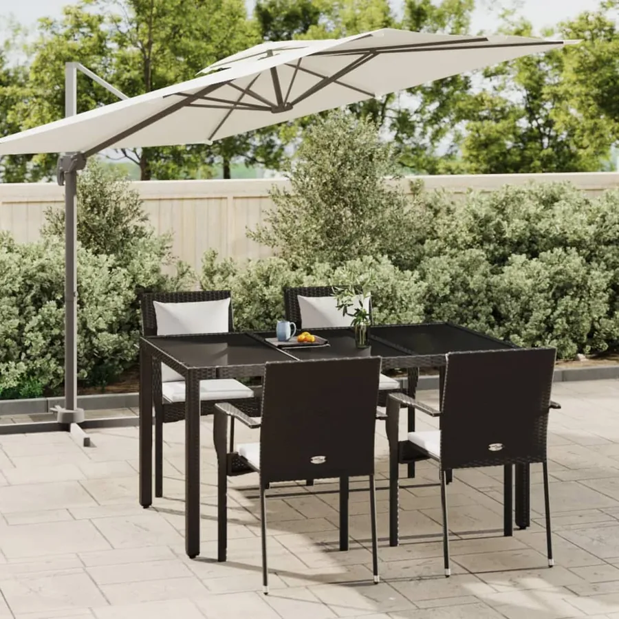 Ensemble à manger de jardin coussins 5pcs Noir Résine tressée