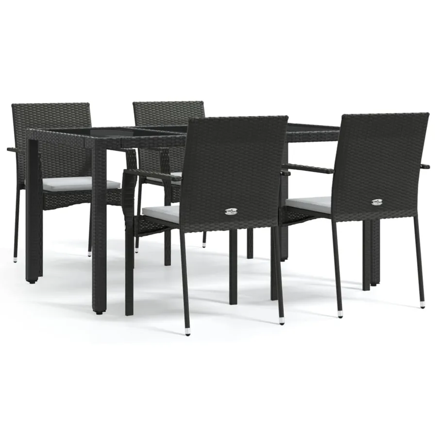 Ensemble à manger de jardin coussins 5pcs Noir Résine tressée - 2