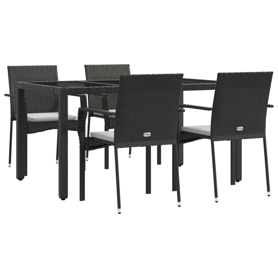 Ensemble à manger de jardin coussins 5pcs Noir Résine tressée - 3