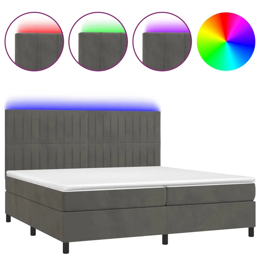 Sommier à lattes de lit matelas et LED Gris foncé 200x200 cm - 2
