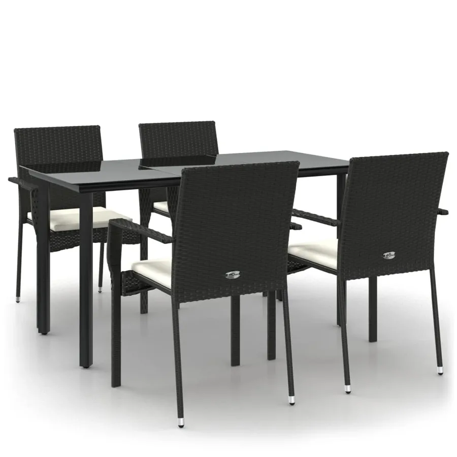 Ensemble à manger de jardin coussins 5pcs Noir Résine tressée - 2