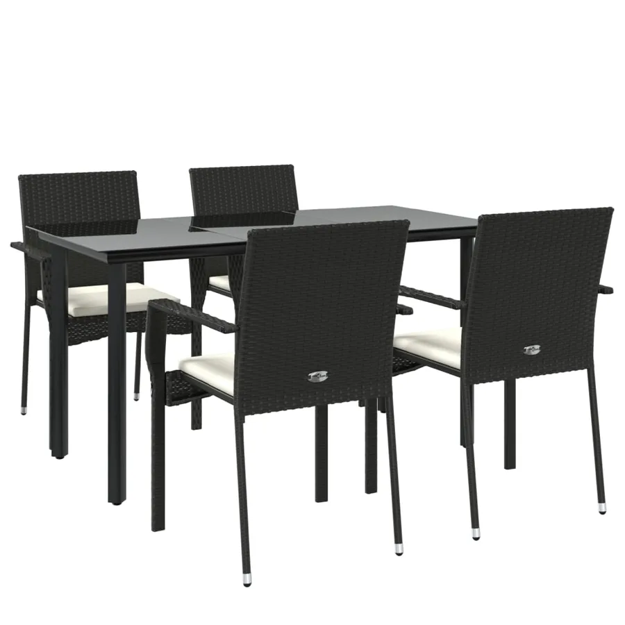 Ensemble à manger de jardin coussins 5pcs Noir Résine tressée - 3