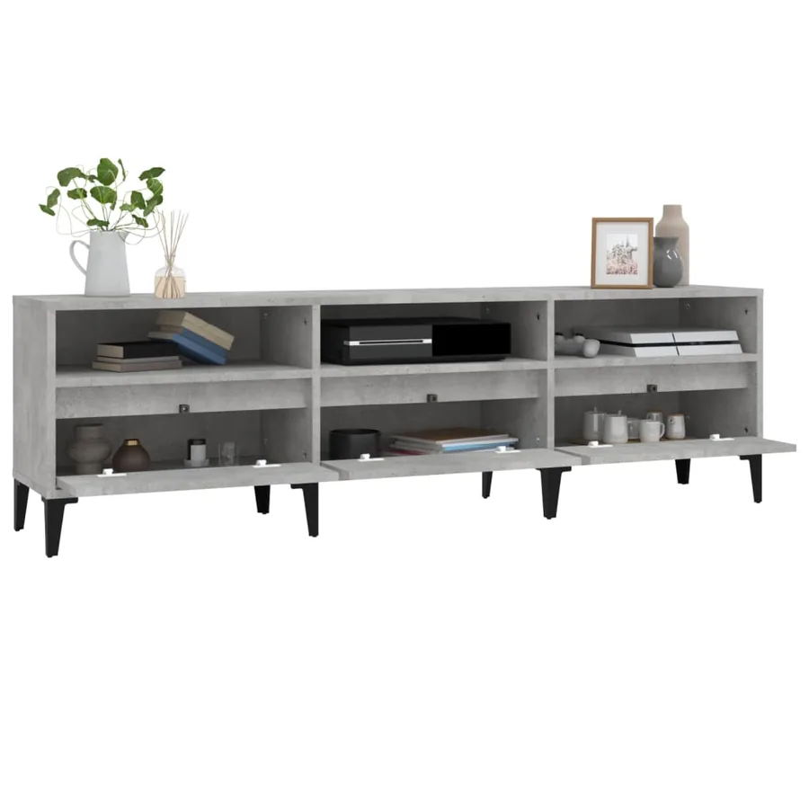 Meuble TV gris béton 150x30x44,5 cm bois d'ingénierie - 5