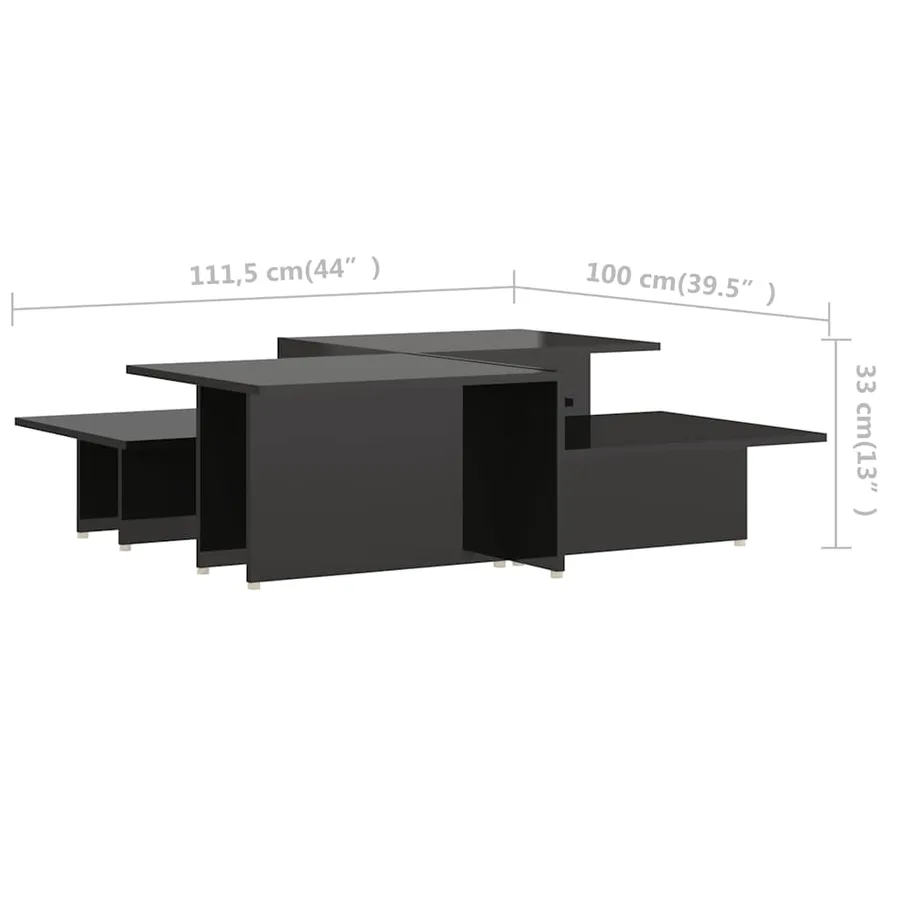 Table basse 2 pcs Noir brillant 111,5x50x33cm Bois d'ingénierie - 6