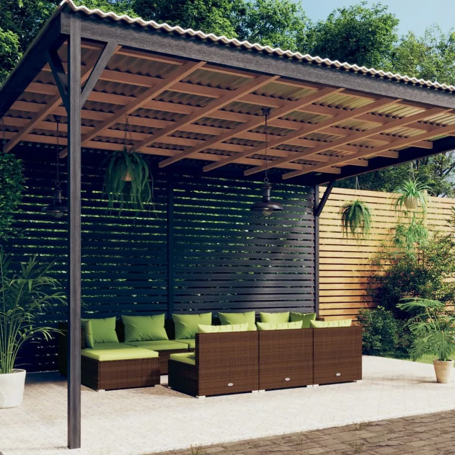 Salon de jardin 10 pcs avec coussins marron résine tressée