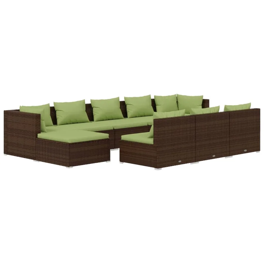 Salon de jardin 10 pcs avec coussins marron résine tressée - 2