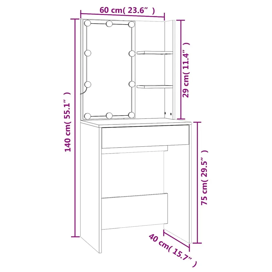 Coiffeuse à LED avec armoire Blanc Bois d'ingénierie - 16