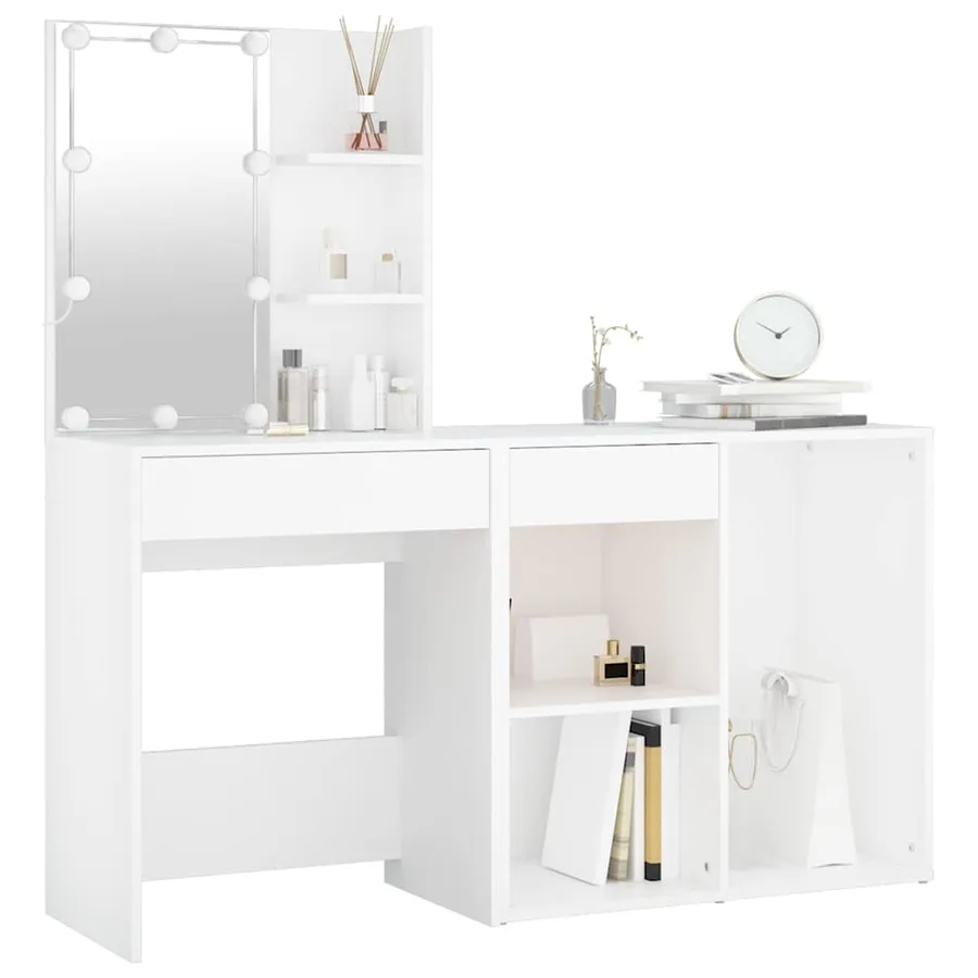Coiffeuse à LED avec armoire Blanc Bois d'ingénierie - 3